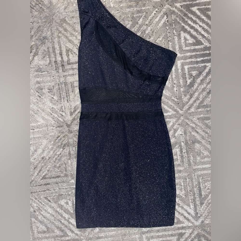 Women’s SHEIN One Shoulder Shimmer Black/Mesh Mini Dress Size M/6